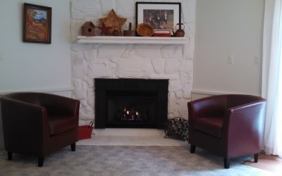 Fireplace in the Farmhouse at Clear Creek Cabins